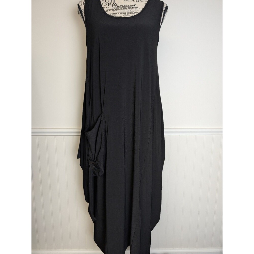 Frank Lyman Design Dress Black Asymmetrical Hem Art To Wear Lagenlook  Size 8